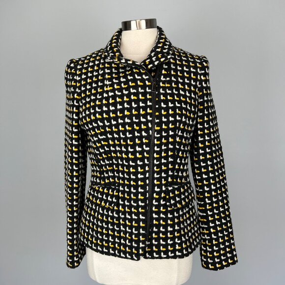 Etcetera Womens Wool Blazer Jacket Black Yellow Asymmetric Moto Zip size 12 - Picture 5 of 13